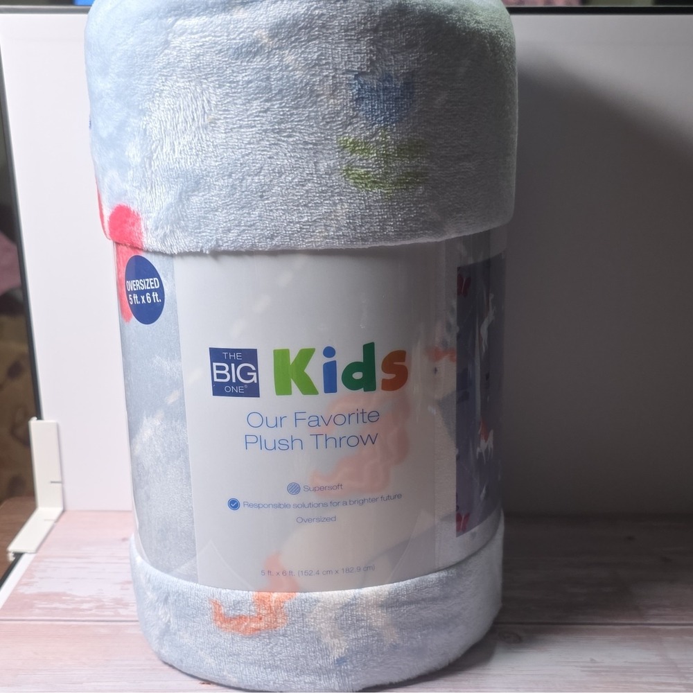 The Big One Kids Unicorns Plush Oversized Throw Blanket 5x6 ft Blue